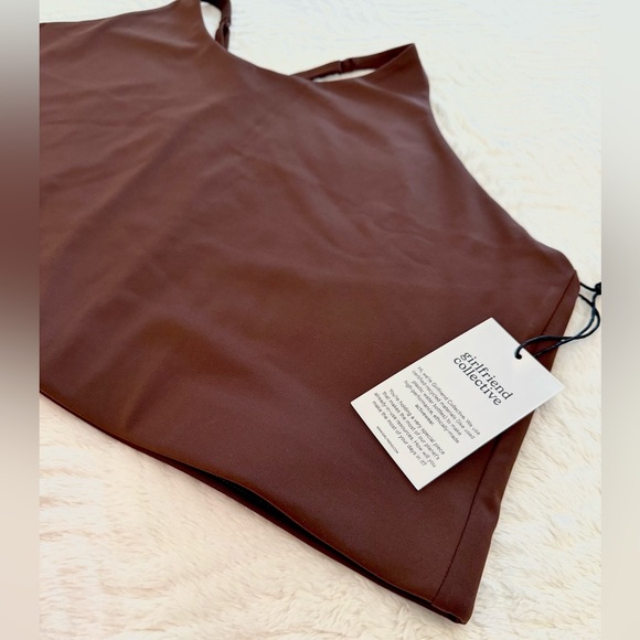 Girlfriend Collective NWT Topanga Halter Bra Sz 6XL Criss Cross Strap in Cafe - Picture 4 of 11